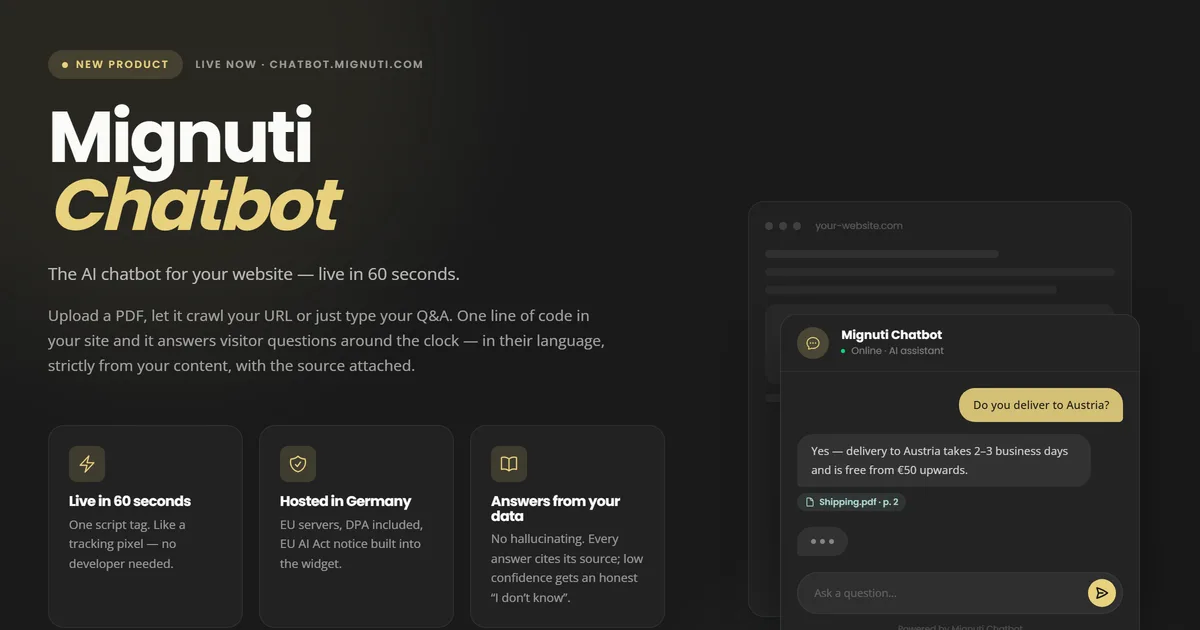 Mignuti Chatbot: GDPR-Compliant AI Chatbot for Websites